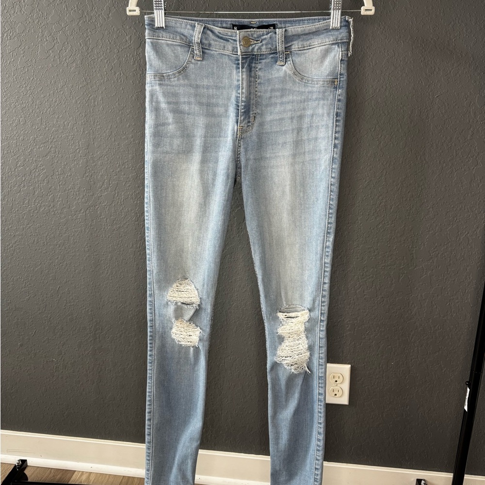 Hollister Light Blue High Rise Ripped Skinny Jeans